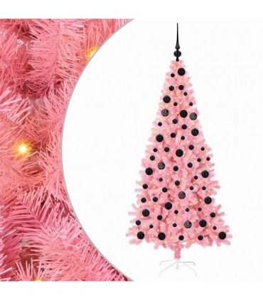 vidaXL Christmas Tree with LED Light Pink 180 cm PVC and Steel