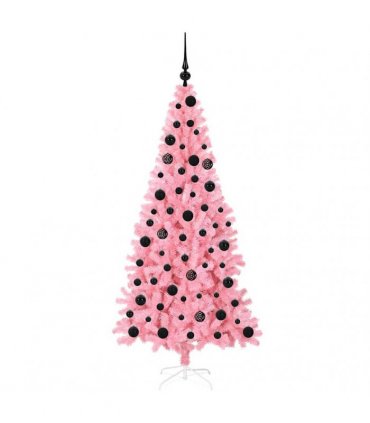 vidaXL Christmas Tree with LED Light Pink 180 cm PVC and Steel