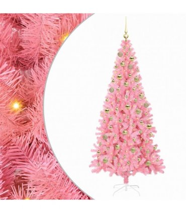 vidaXL Christmas Tree with LED Light Pink 180 cm PVC and Steel