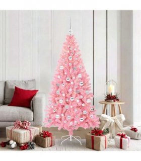 vidaXL Christmas Tree with LED Light Pink 180 cm PVC and Steel