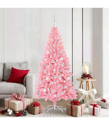 vidaXL Christmas Tree with LED Light Pink 180 cm PVC and Steel