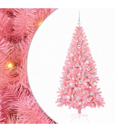 vidaXL Christmas Tree with LED Light Pink 180 cm PVC and Steel