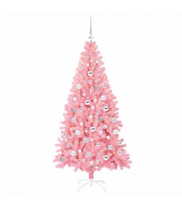vidaXL Christmas Tree with LED Light Pink 180 cm PVC and Steel