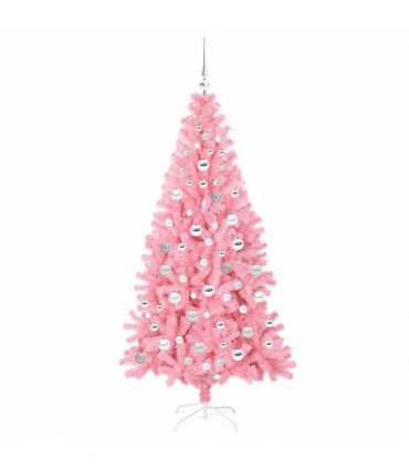 vidaXL Christmas Tree with LED Light Pink 180 cm PVC and Steel