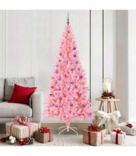 vidaXL Christmas Tree with LED Light Pink 180 cm PVC and Steel