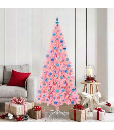 vidaXL Christmas Tree with LED Light Pink 180 cm PVC and Steel