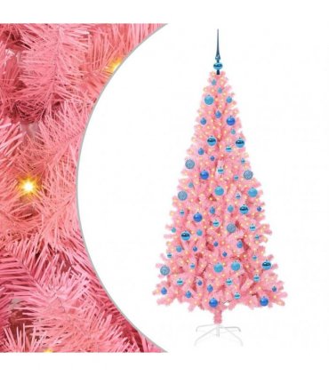vidaXL Christmas Tree with LED Light Pink 180 cm PVC and Steel