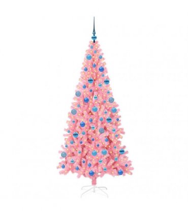 vidaXL Christmas Tree with LED Light Pink 180 cm PVC and Steel