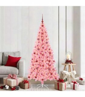 vidaXL Christmas Tree with LED Light Pink 210 cm PVC and Steel