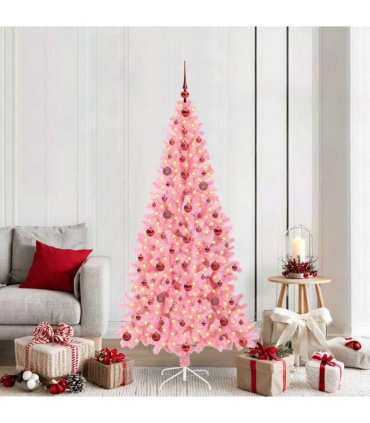 vidaXL Christmas Tree with LED Light Pink 210 cm PVC and Steel