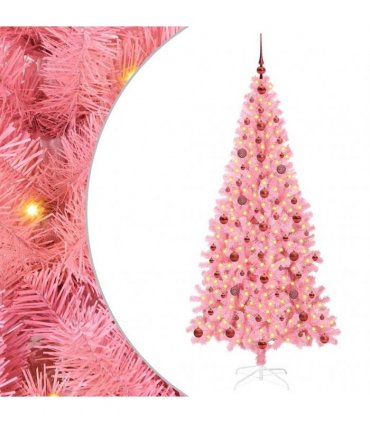 vidaXL Christmas Tree with LED Light Pink 210 cm PVC and Steel