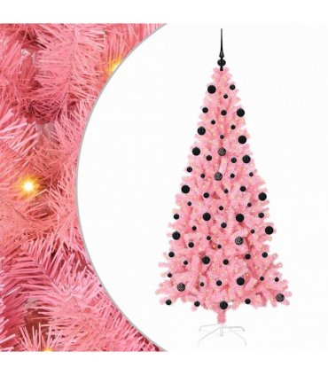 vidaXL Christmas Tree with LED Light Pink 210 cm PVC and Steel