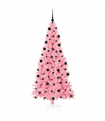 vidaXL Christmas Tree with LED Light Pink 210 cm PVC and Steel