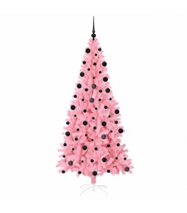 vidaXL Christmas Tree with LED Light Pink 210 cm PVC and Steel