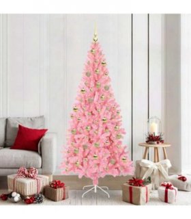 vidaXL Christmas Tree with LED Light Pink 210 cm PVC and Steel