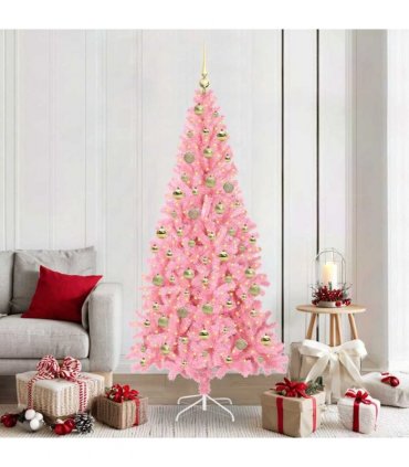 vidaXL Christmas Tree with LED Light Pink 210 cm PVC and Steel