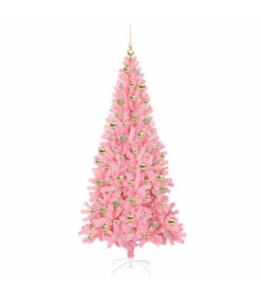 vidaXL Christmas Tree with LED Light Pink 210 cm PVC and Steel