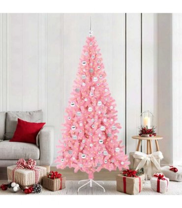 vidaXL Christmas Tree with LED Light Pink 210 cm PVC and Steel