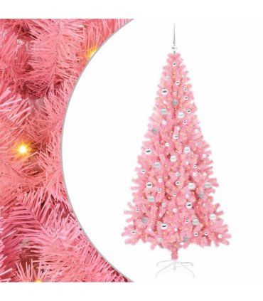 vidaXL Christmas Tree with LED Light Pink 210 cm PVC and Steel