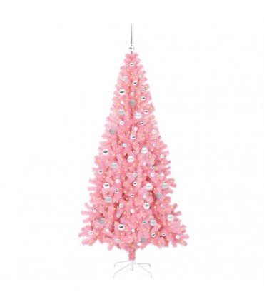 vidaXL Christmas Tree with LED Light Pink 210 cm PVC and Steel