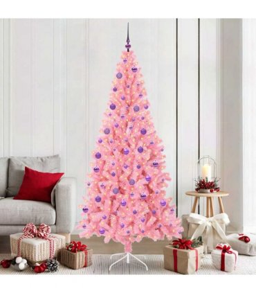 vidaXL Christmas Tree with LED Light Pink 210 cm PVC and Steel