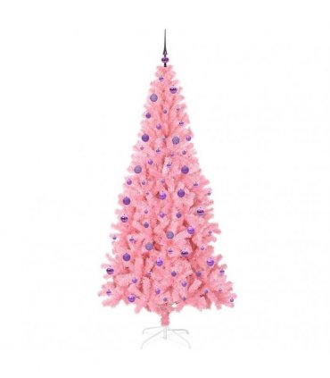 vidaXL Christmas Tree with LED Light Pink 210 cm PVC and Steel