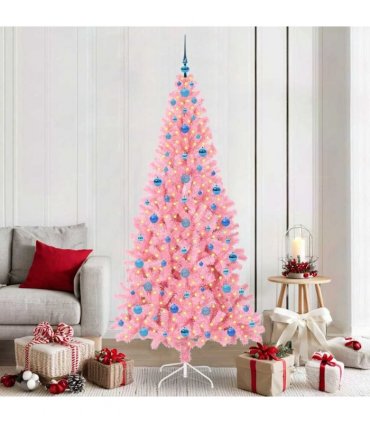 vidaXL Christmas Tree with LED Light Pink 210 cm PVC and Steel