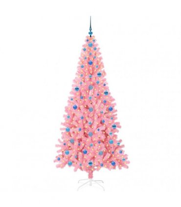vidaXL Christmas Tree with LED Light Pink 210 cm PVC and Steel
