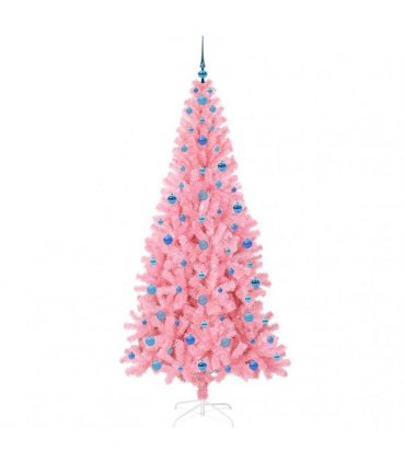 vidaXL Christmas Tree with LED Light Pink 210 cm PVC and Steel