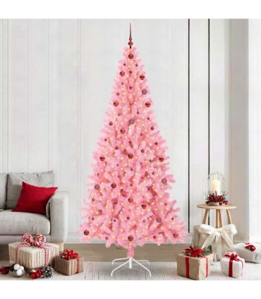 vidaXL Christmas Tree with LED Light Pink 240 cm PVC and Steel