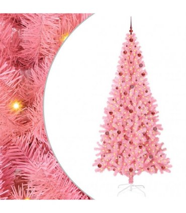 vidaXL Christmas Tree with LED Light Pink 240 cm PVC and Steel