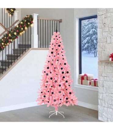 vidaXL Christmas Tree with LED Light Pink 240 cm PVC and Steel