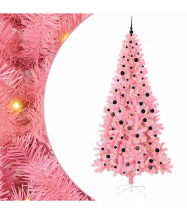 vidaXL Christmas Tree with LED Light Pink 240 cm PVC and Steel