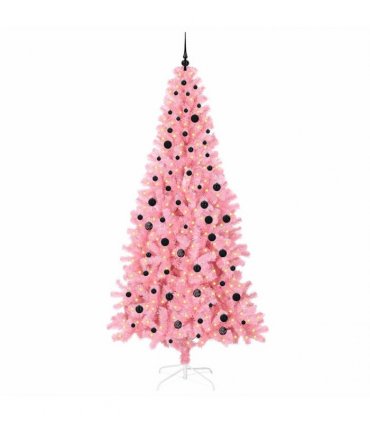 vidaXL Christmas Tree with LED Light Pink 240 cm PVC and Steel