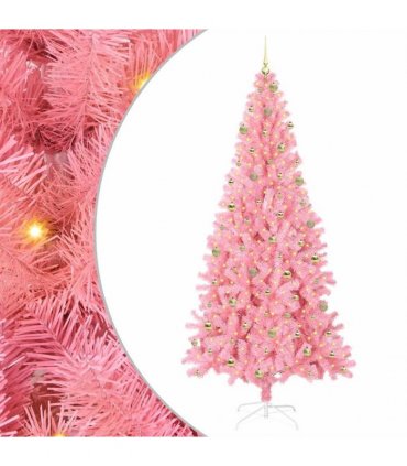 vidaXL Christmas Tree with LED Light Pink 240 cm PVC and Steel
