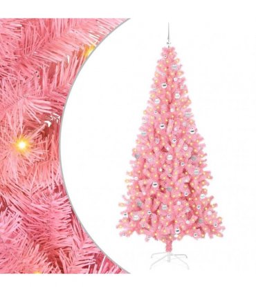 vidaXL Christmas Tree with LED Light Pink 240 cm PVC and Steel