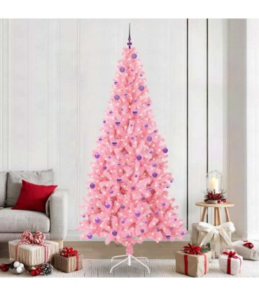 vidaXL Christmas Tree with LED Light Pink 240 cm PVC and Steel