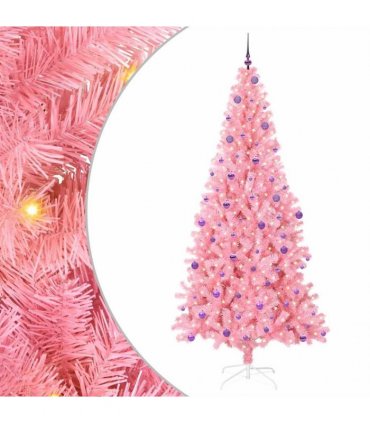 vidaXL Christmas Tree with LED Light Pink 240 cm PVC and Steel
