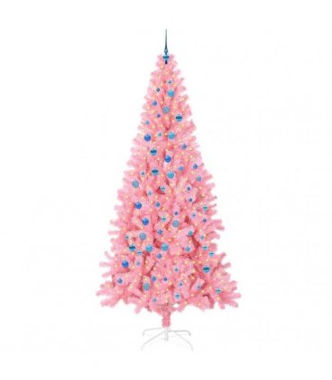 vidaXL Christmas Tree with LED Light Pink 240 cm PVC and Steel