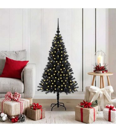 vidaXL Christmas Tree with LED Light Black 120 cm PVC and Steel