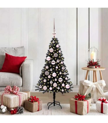 vidaXL Christmas Tree with LED Light Black 120 cm PVC and Steel
