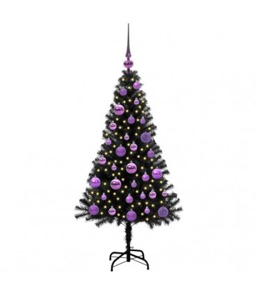 vidaXL Christmas Tree with LED Light Black 120 cm PVC and Steel