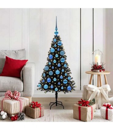 vidaXL Christmas Tree with LED Light Black 120 cm PVC and Steel