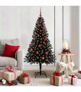 vidaXL Christmas Tree with LED Light Black 150 cm PVC and Steel