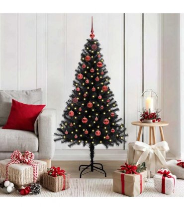 vidaXL Christmas Tree with LED Light Black 150 cm PVC and Steel