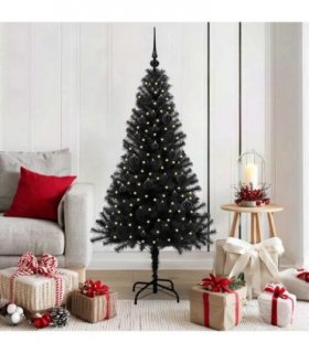 vidaXL Christmas Tree with LED Light Black 150 cm PVC and Steel