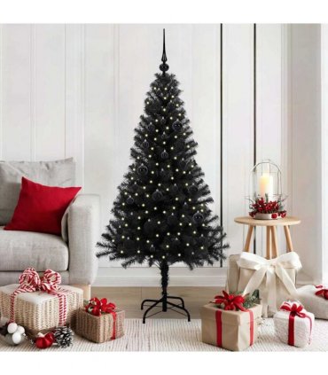 vidaXL Christmas Tree with LED Light Black 150 cm PVC and Steel