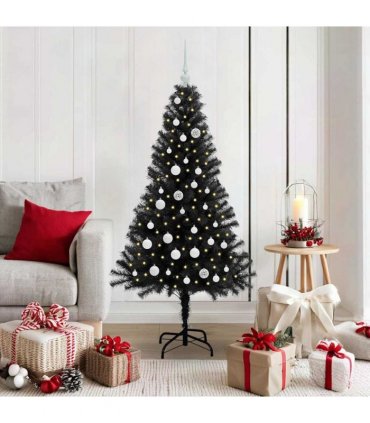 vidaXL Christmas Tree with LED Light Black 150 cm PVC and Steel