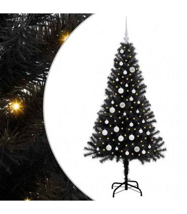 vidaXL Christmas Tree with LED Light Black 150 cm PVC and Steel