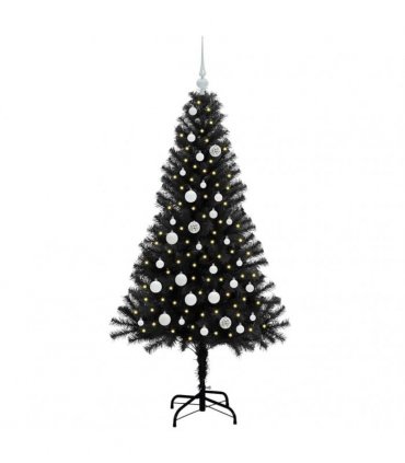vidaXL Christmas Tree with LED Light Black 150 cm PVC and Steel